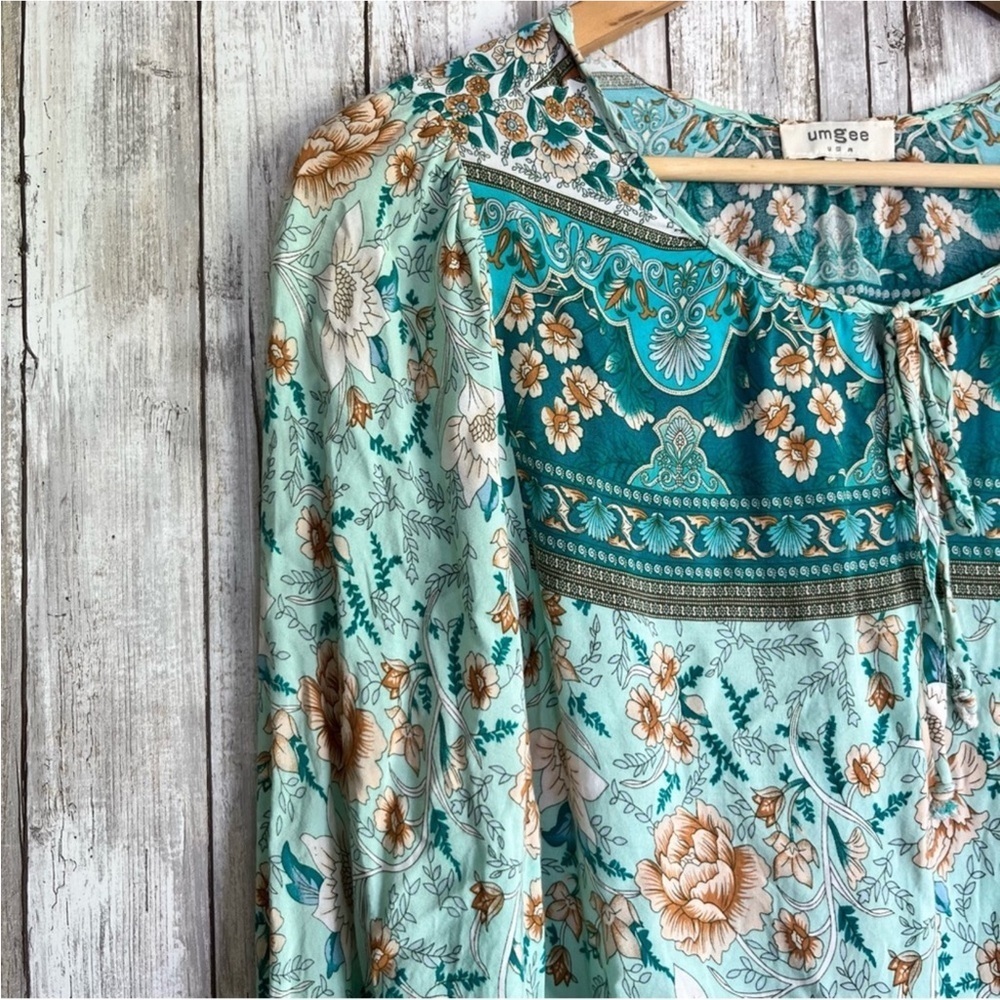 Umgee Mint Boho Floral Blouse - Picture 3 of 7
